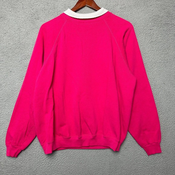 VTG Morning Sun Sweatshirt Women Extra Large Pink Collared Retro Ribbon Pullover - Picture 10 of 11